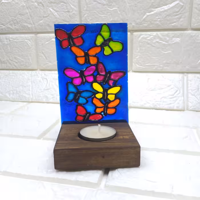 جا شمعی ویترای طرح پروانه مدل 007