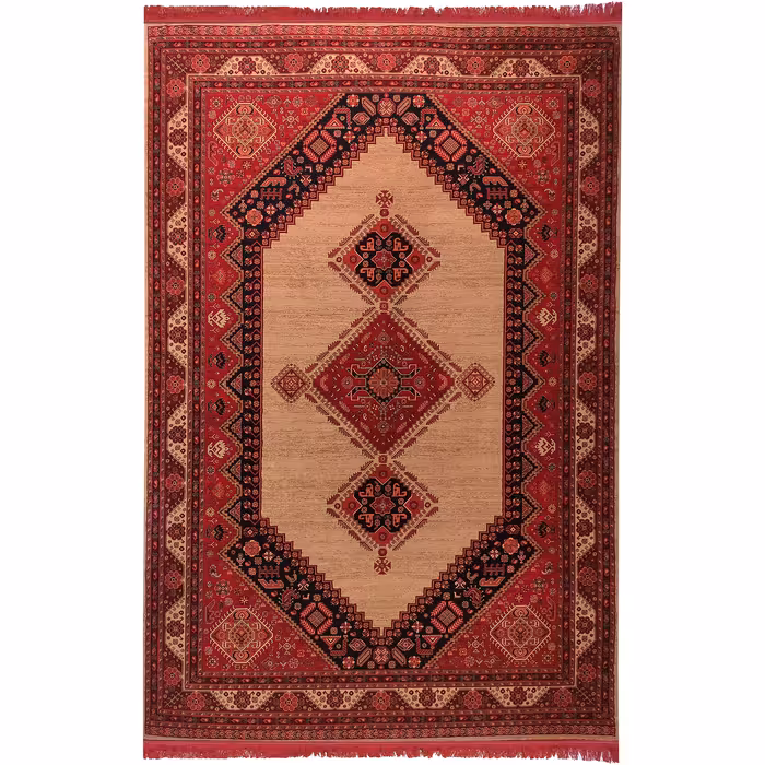 فرش ماشینی زمرد مشهد مدل کهنه نما زمینه لاکی