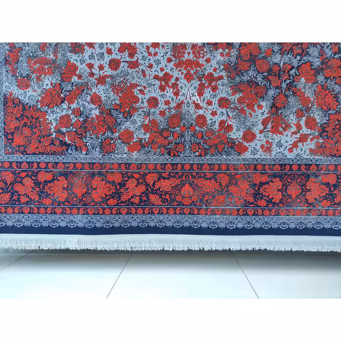 فرش ماشینی زمرد مشهد طرح وینتیج مدل افشان زمینه سورمه ای