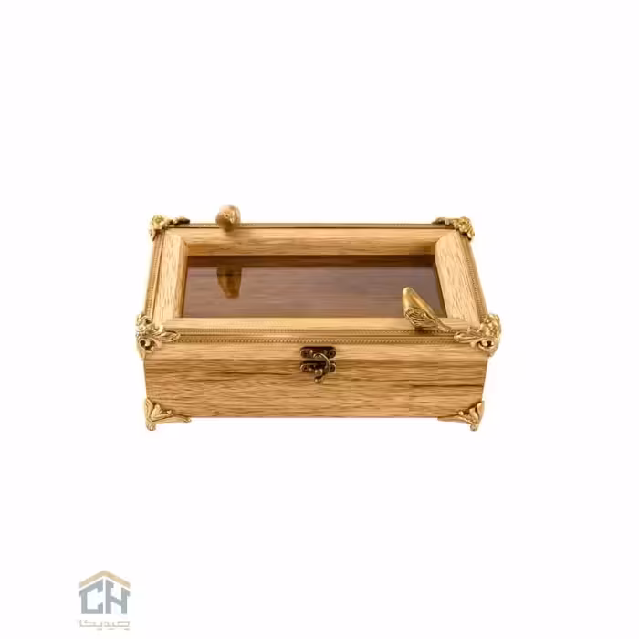 جعبه پذیرایی چوب و برنج مستطیل گلدکیش طرح WOOD مدل GK829662