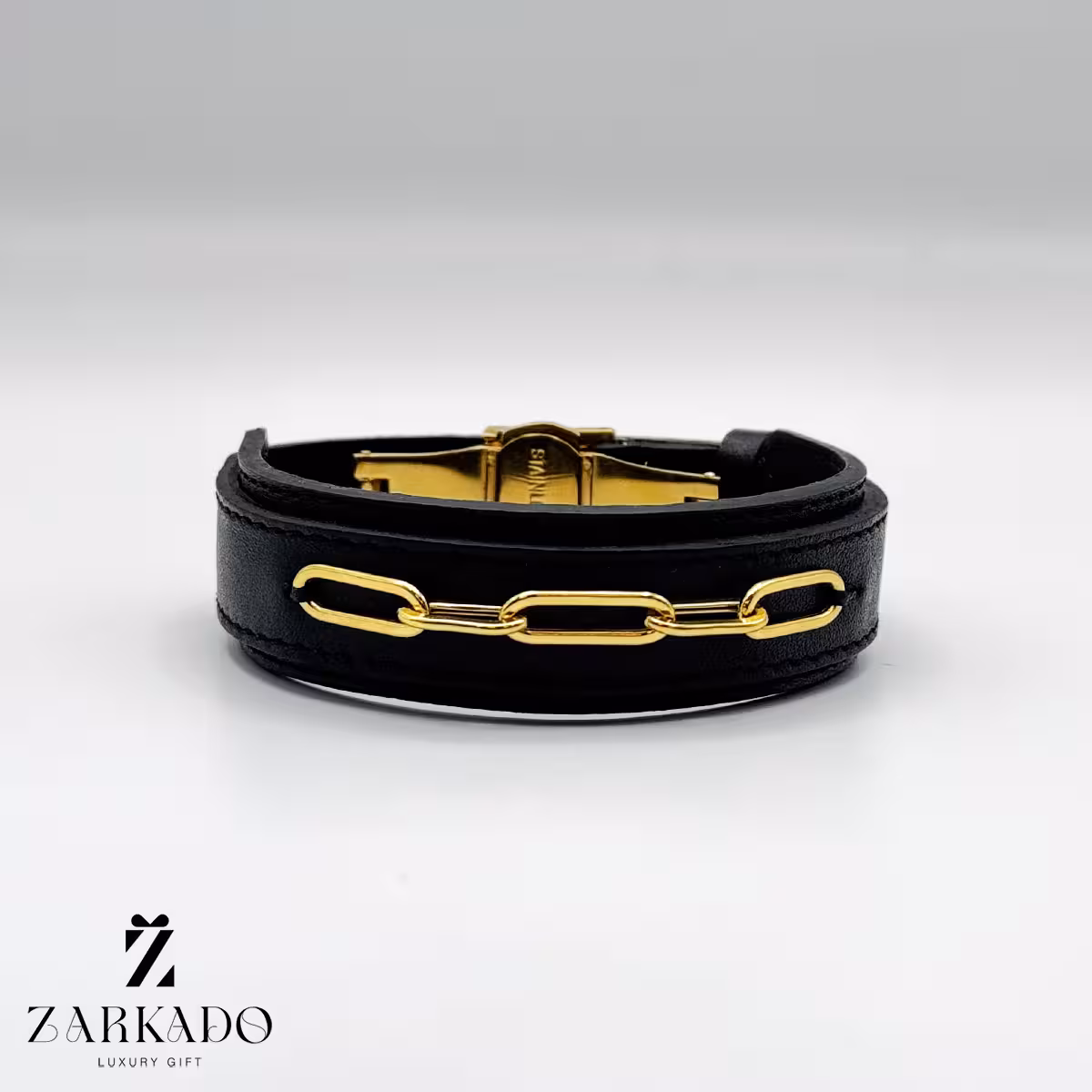 دستبند چرم با پلاک طلا قلمدون کد B14824
