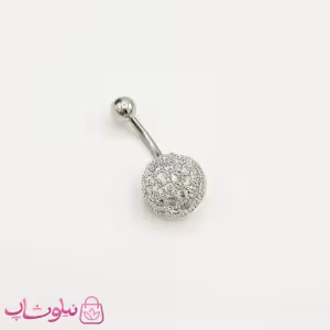 پیرسینگ ناف مدل توپی نگیندار نقره ای کد 991