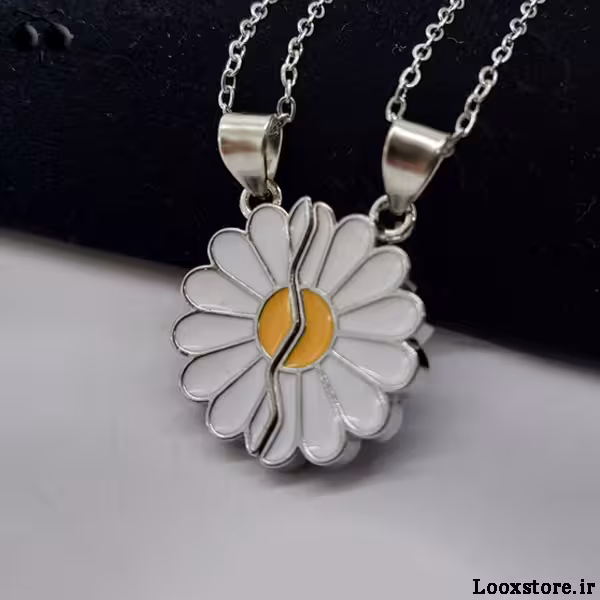 گردنبند ست مگنتی دونفره رنگی گل آفتابگردان