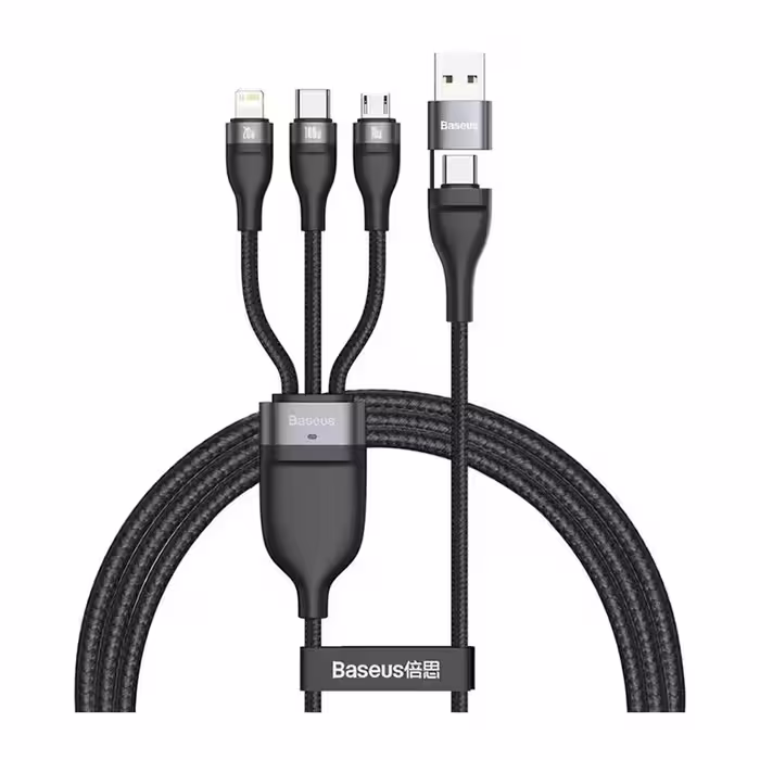 کابل شارژ سه سر بیسوس مدل Flash Series CASS030001 طول 1.2 متر توان 100 وات