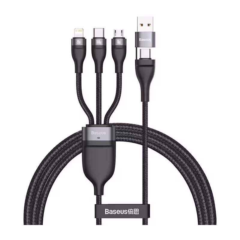کابل شارژ سه سر بیسوس مدل Flash Series CASS030001 طول 1.2 متر توان 100 وات