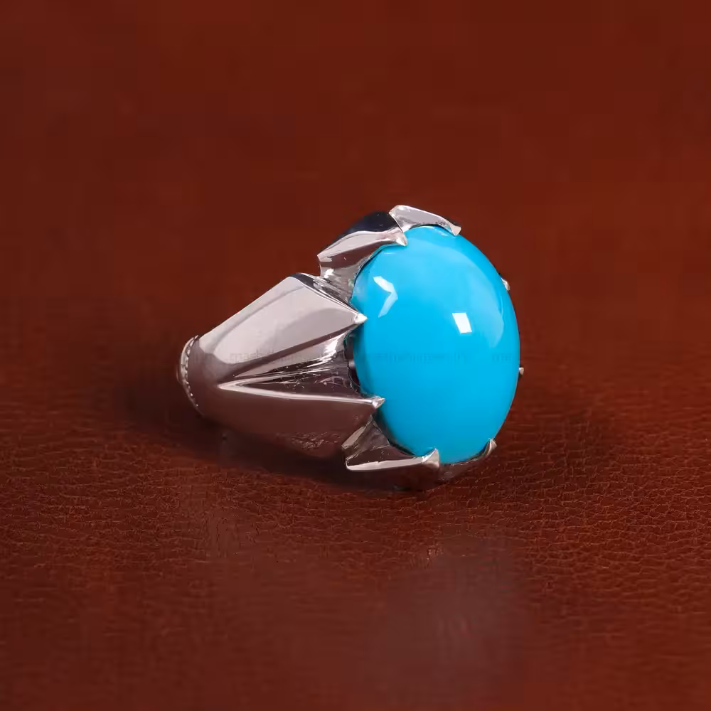 انگشتر فیروزه عجمی مردانه کد 30172 - جواهری مشاهیر