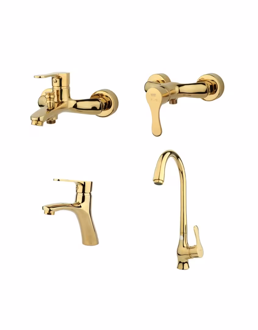 ست چهار تکه شیرآلات راسان مدل صدف طلایی