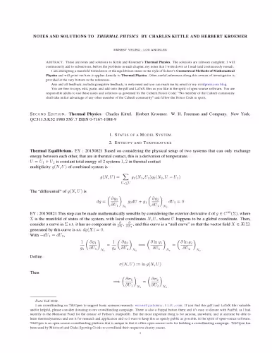 خرید و دانلود نسخه کامل کتاب NOTES AND SOLUTIONS TO THERMAL PHYSICS BY CHARLES KITTLE AND HERBERT KROEMER