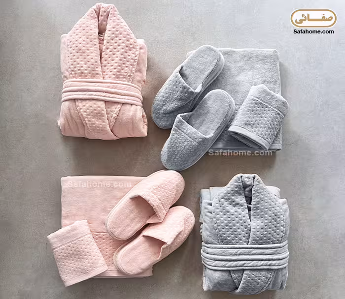 سرویس حوله عروس و داماد مدل روبیک نقره آبی و صورتی روشن