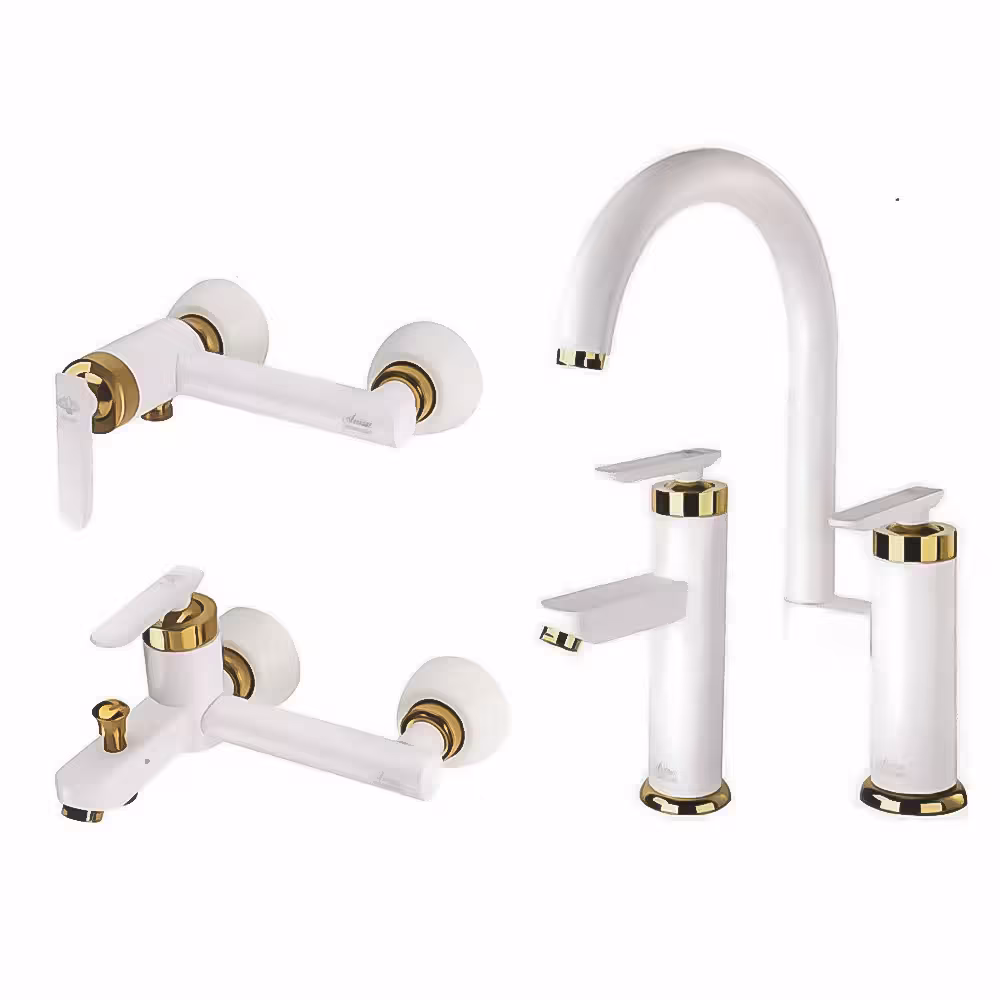 ست شیرآلات اسپانیایی اهرمی قهرمان سفیدطلا پروشات درجه یک ممتاز برند آویسا