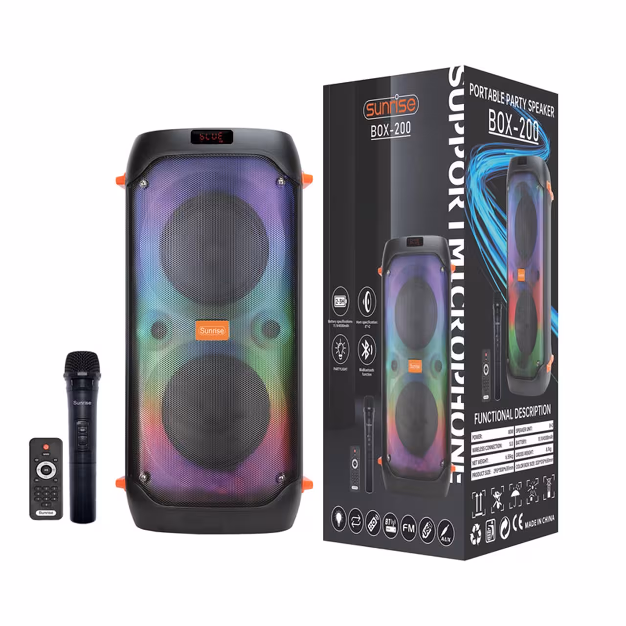 اسپیکر پارتی باکس   Sunrise    مدل   Party BOX   200    ( گارانتی تست 48 ساعته )