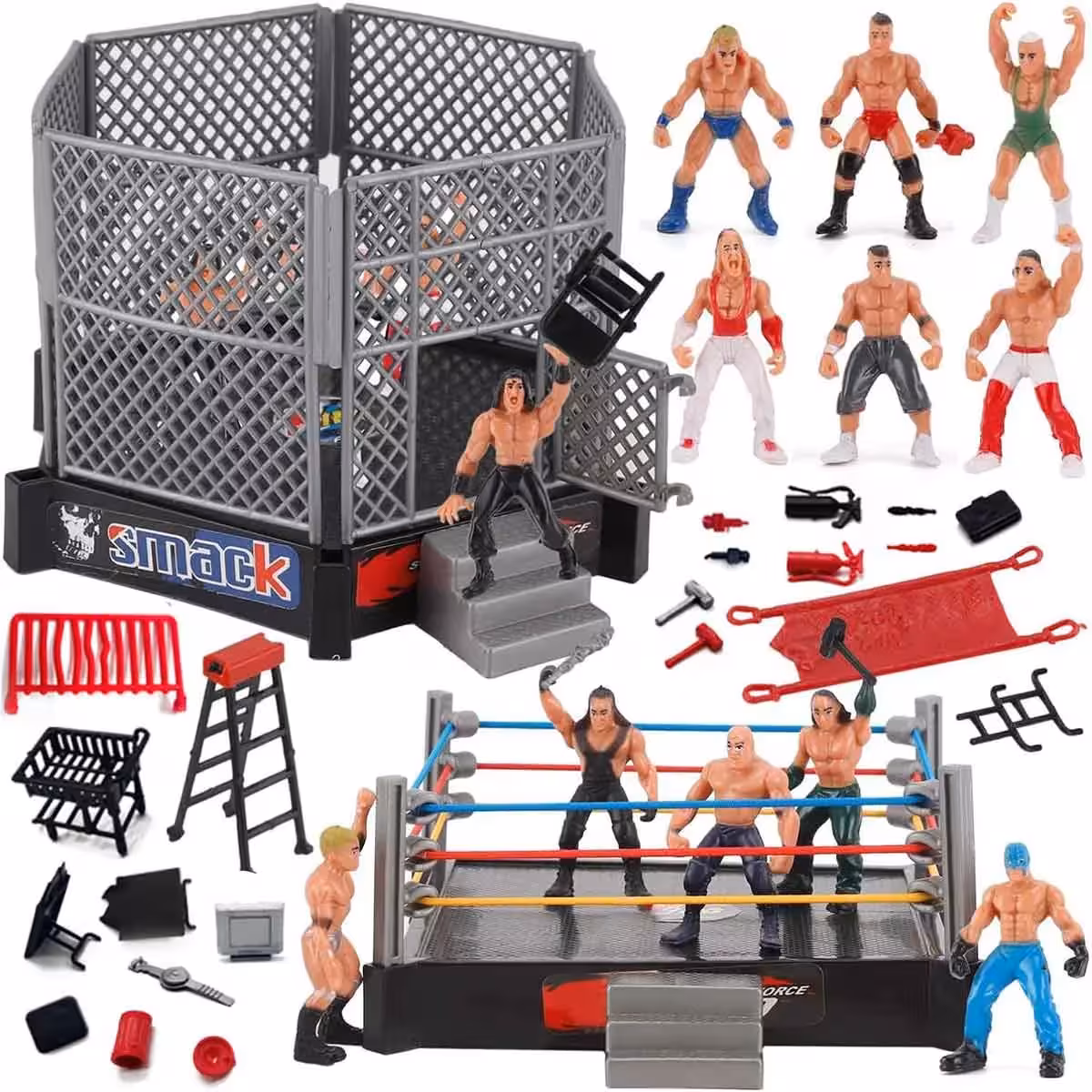فیگور رینگ کشتی کج با 4 عدد فیگور برند Toy valet دارای 32 قطعه