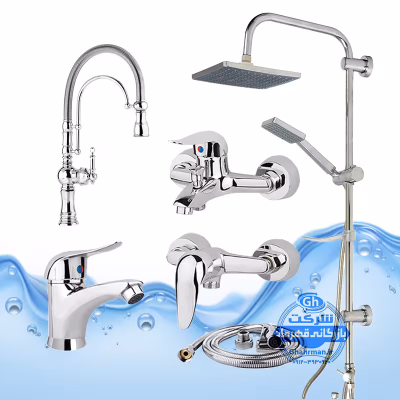 ست 6 عددی شیرآلات مدل قهرمان | شیر ظرفشویی تک‌منظوره کلاسیک فنری بیزانس   شیر روشویی   حمام   توالت   شلنگ توالت   علم دوش رسوب‌گیر اتومات | کروم براق