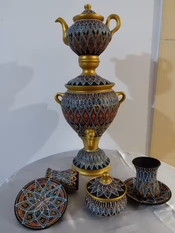 سرویس سماور سفالی نقطه کوبی کد 101412