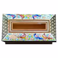 جعبه دستمال کاغذی خاتم کاری مدل گل و مرغ بلک پره وارو