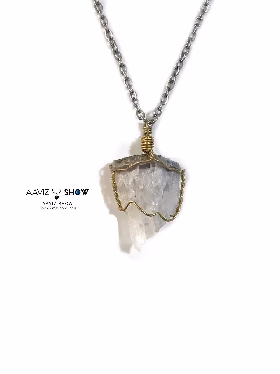 گردنبند کوارتز بلوری روی بستر عقیق کبود A682
