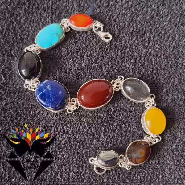 دستبند نقره چند جواهر اصل ام البنین دست ساز کد D_1870