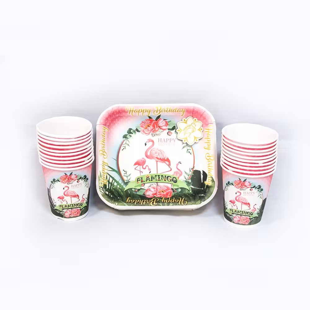 بشقاب و لیوان تم فلامینگو (بشقاب 12 عدد لیوان 12 عدد)