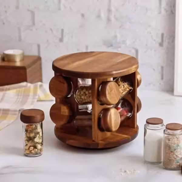 جا ادویه ایستاده گرد گردان 8 تایی چوب تیره(آکاسیا) کد990810 لوناوود