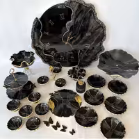 ست و سرویس پذیرایی 6 نفره رزینی مشکی طلایی ب همراه ساعت قطر50