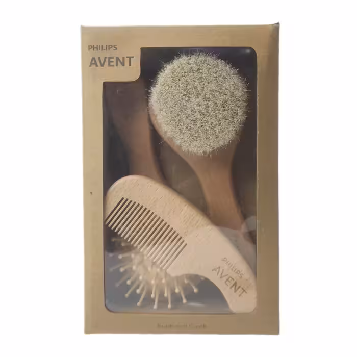 ست شانه و برس نوزاد اونت Avent مدل چوبی گرد