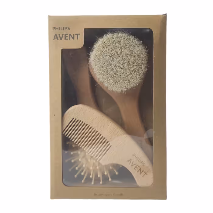 ست شانه و برس نوزاد اونت Avent مدل چوبی گرد