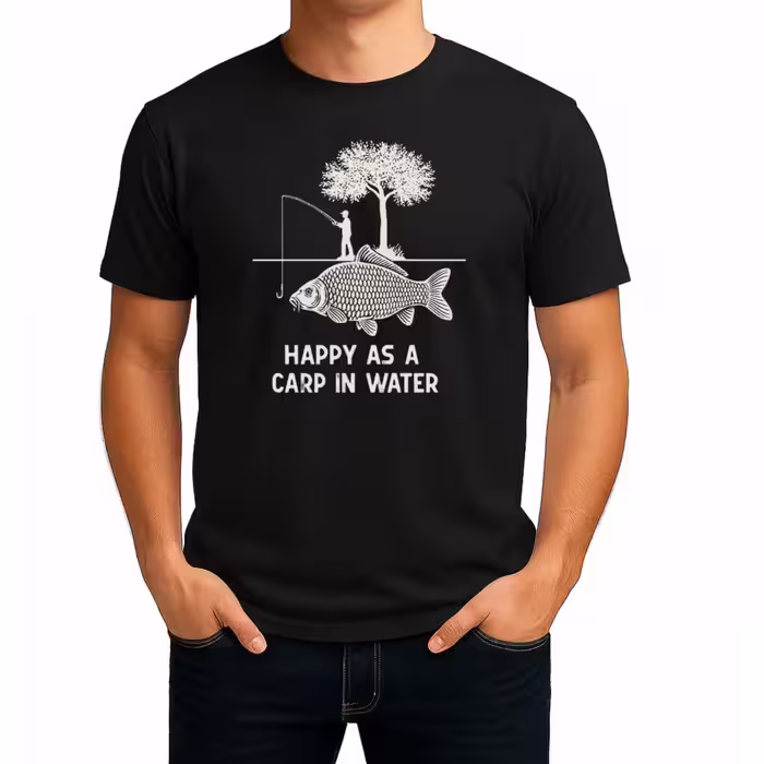 تیشرت نخی مشکی طرح Happy az a Carp