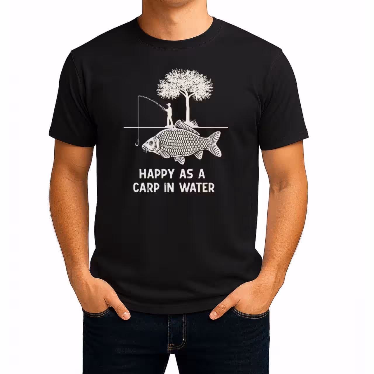 تیشرت نخی مشکی طرح Happy az a Carp