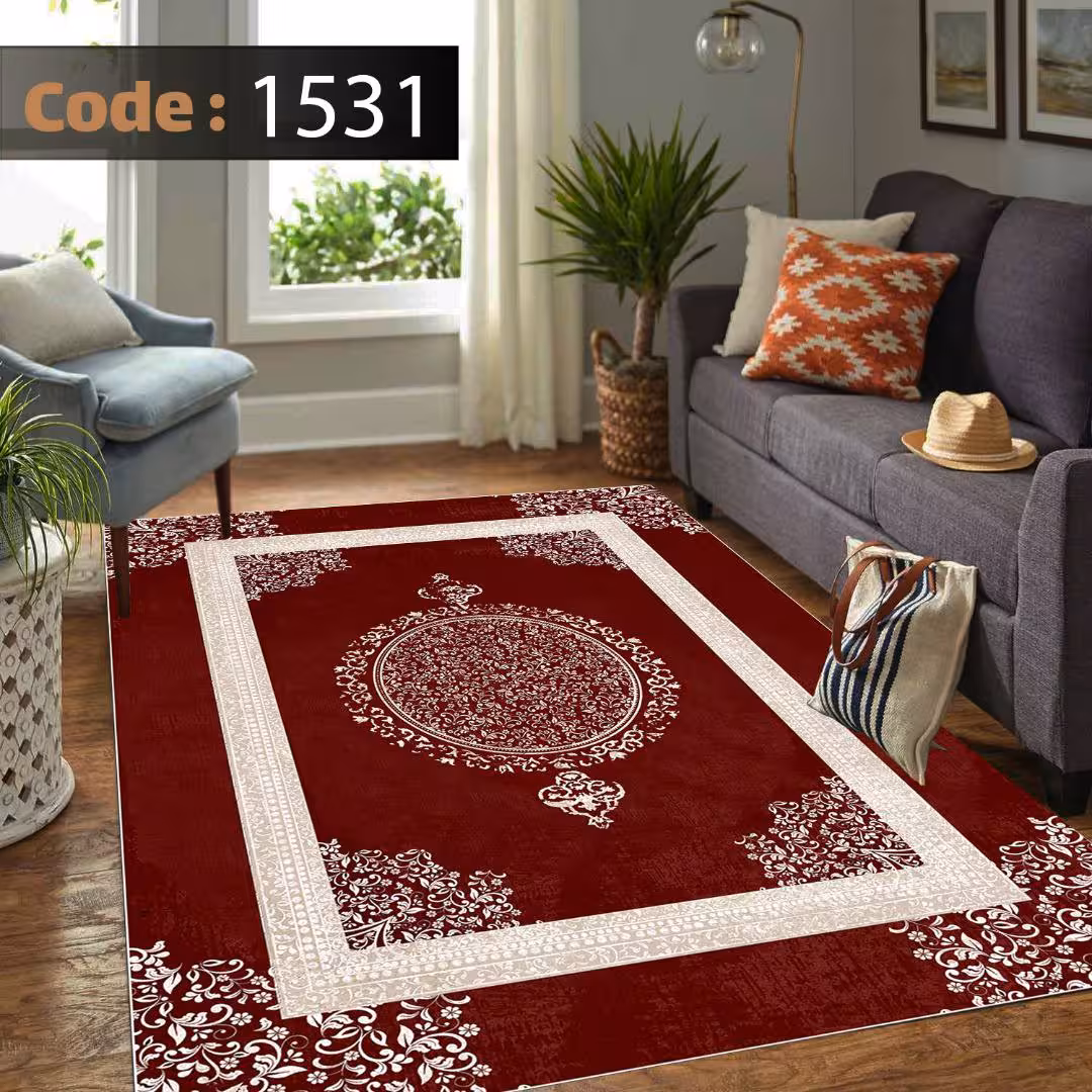 کاورفرش روفرشی دورکشدار گوشه لیفه ای لاکی ، آبی و متنوع کد 1531