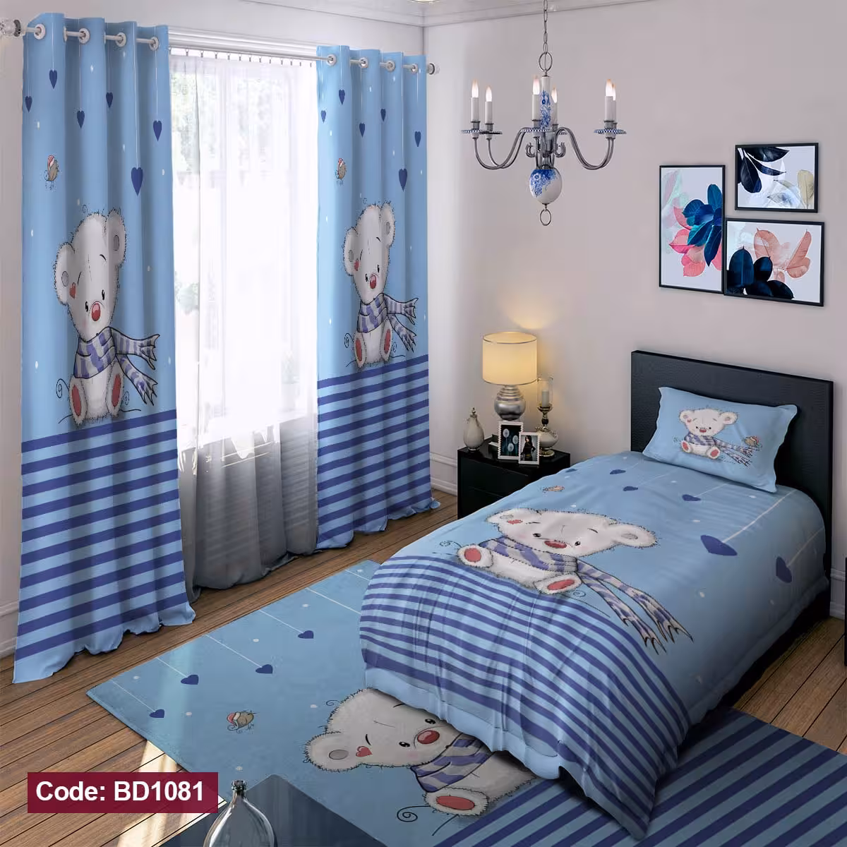 پرده پانچی مخمل چاپی پسرانه کد 1081