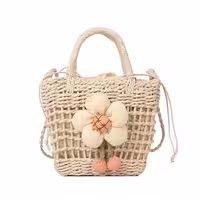 کیف حصیری دخترانه گل‌دار مدل تابستانی