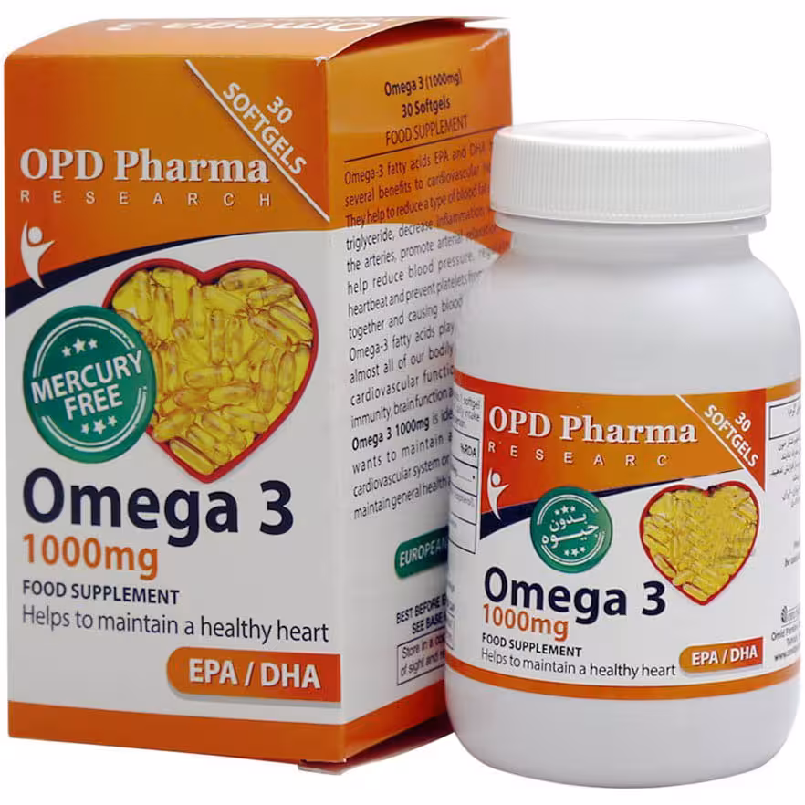 کپسول ژلاتینی امگا 3 بدون جیوه 1000mg او پی دی فارما