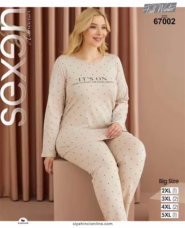ست راحتی سایز بزرگ زنانه طرح خال خالی کد 67002