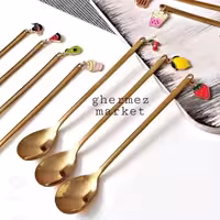 قاشق قهوه اویزدار استیل طلایی فانتزی وارداتی