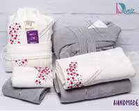 حوله ست دو نفره HANDMADE شکوفه رنگ شیری و فیلی
