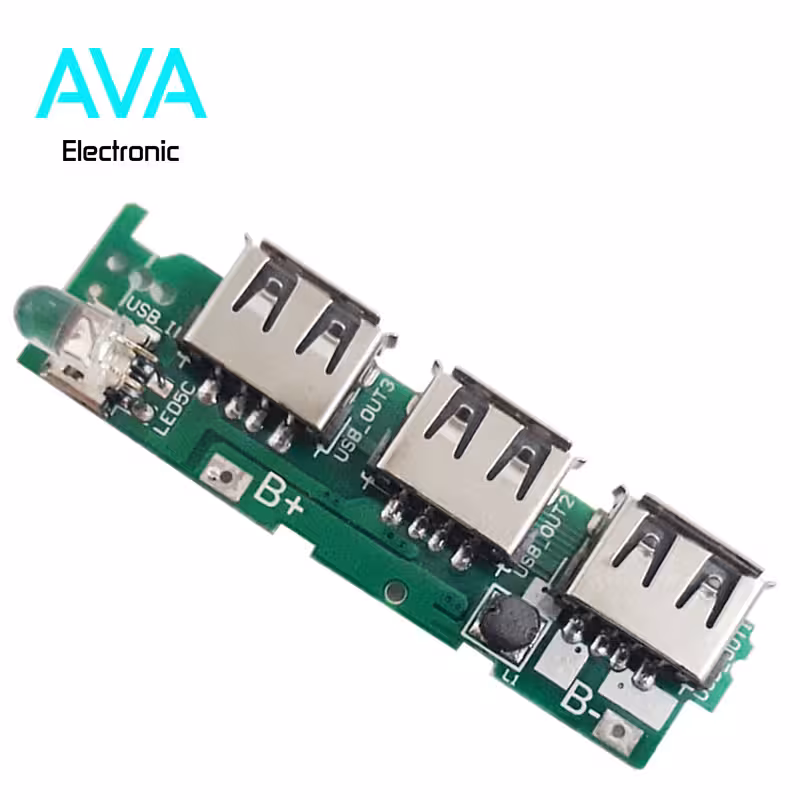 برد پاوربانک 5v 3A با سه خروجی USB و کلید پاور (ماژول شارژ و دشارژ)
