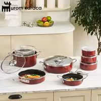 سرویس قابلمه لعابی 14 پارچه کاراجا Erva زرشکی