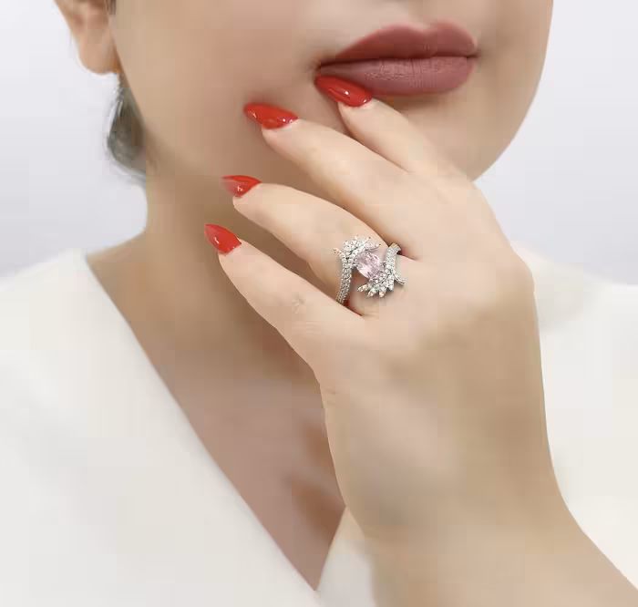 انگشتر سنگ رنگی جواهری نقره زنانه کد 11108