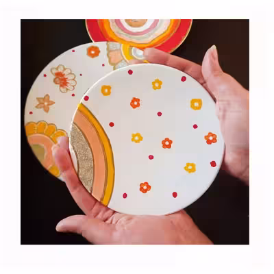  بشقاب دیوارکوب سفالی طرح گل و رنگ کد 15 مجموعه 3 عددی