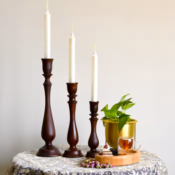 شمعدان مدل چوبی کد 02 مجموعه 3 عددی