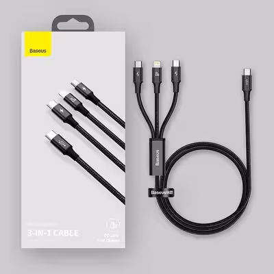 کابل USB-C به USB-C / لایتنینگ / microUSB باسئوس مدل CAMLT-SC01 طول 1.5 متر