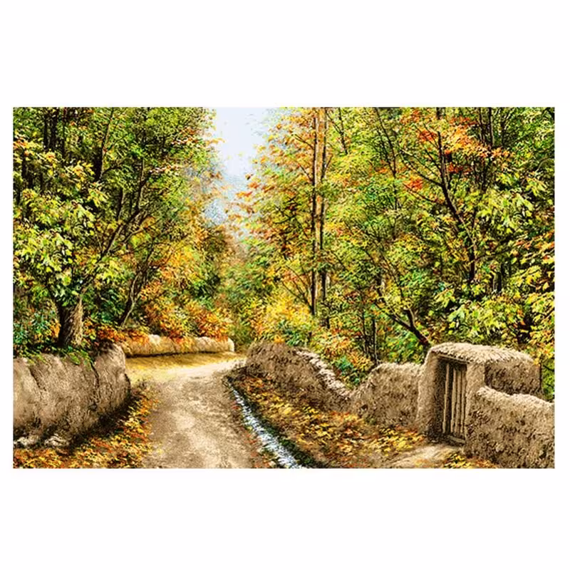 کد 23143 - نخ و نقشه کامپیوتری تابلو فرش عرشیان طرح منظره کوچه باغ پاییزی
