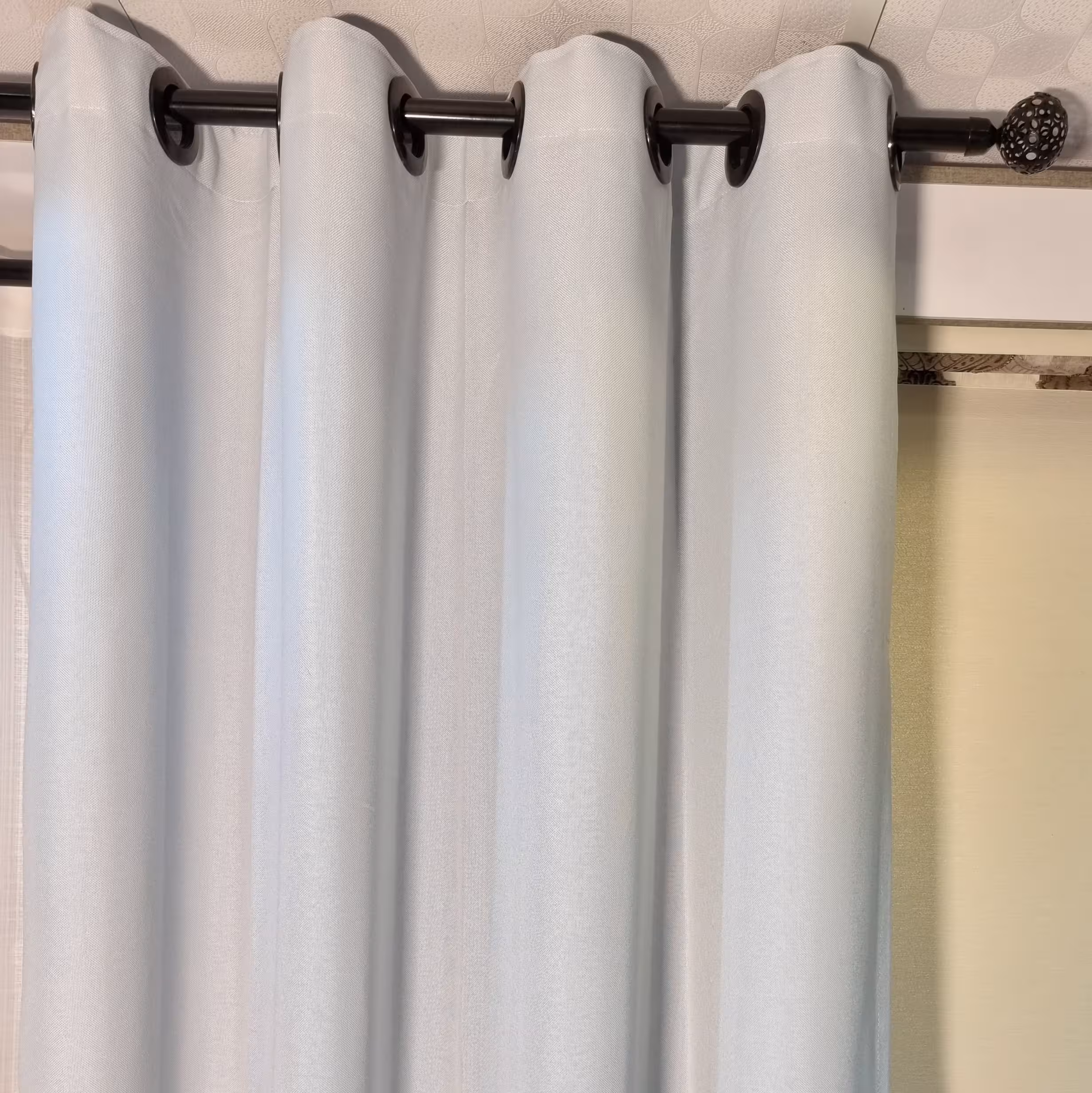 پرده آماده کتان گونی بافت ابی اسمانی،مدل پانچ در ابعاد 140×275کد 277