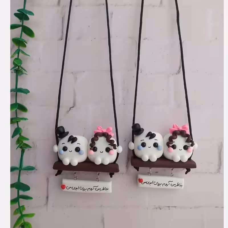 آویز ماشین قند دوتایی یک عددی دختر موفر قهوه ای | amazonchi