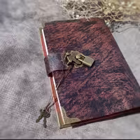 دفتر چرمی قفلدار ، چرم بزی مشکی و صورتی چرک، 20 در 15 , صد برگ کاغذ نخودی رنگ خطدار ، قفلدار