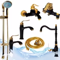 ست 7عددی شیرآلات اهرمی مشکی طلایی مدل بامبو یونیکا