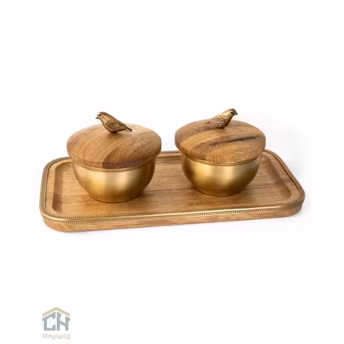 اردو خوری چوب و برنج ست 2 تایی گلدکیش طرح WOOD مدل GK829476