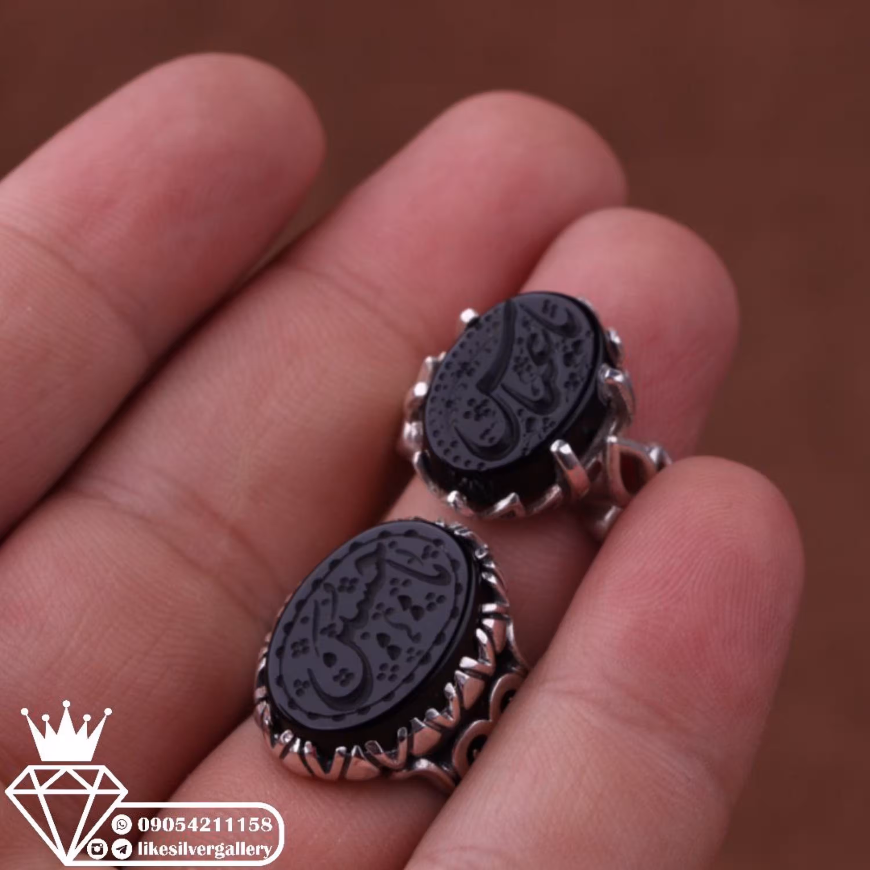 انگشتر ست عقیق مشکی یا عباس یا حسین وزن 15.39 گرم ارسال رایگان