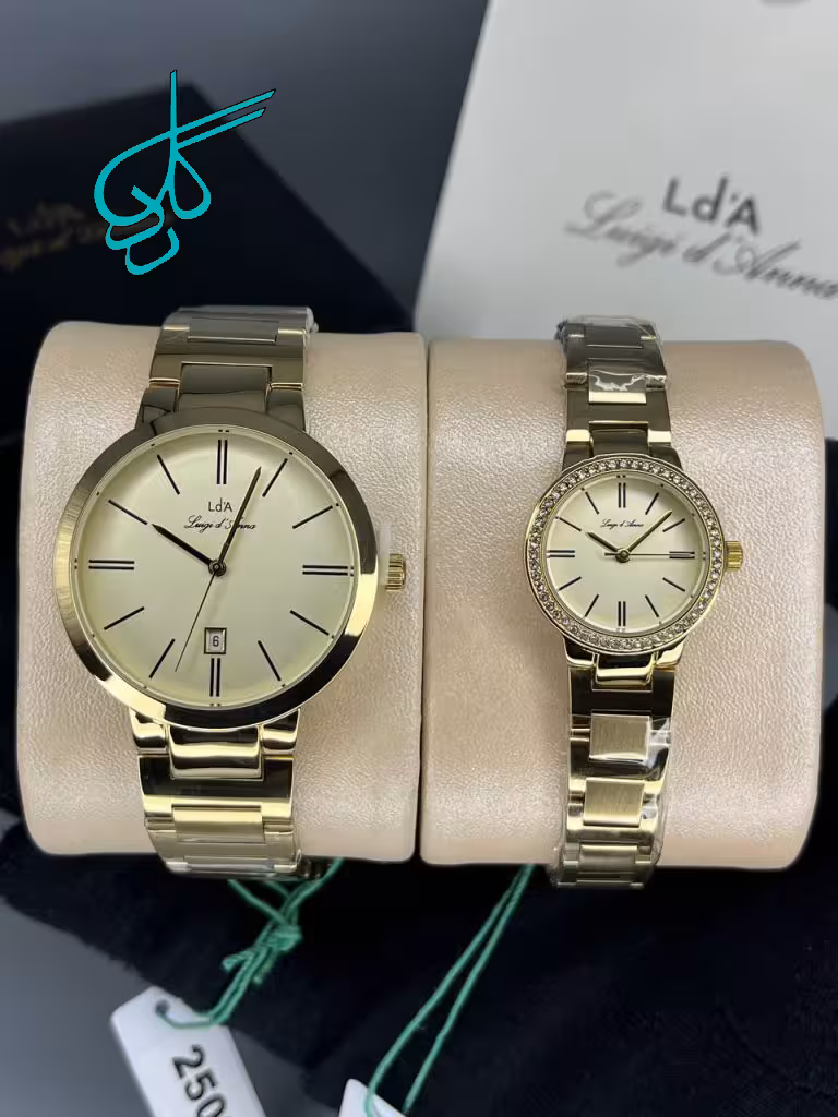خرید ست ساعت زنانه و مردانه کلاسیک اورجینال مارک LDA کیفیت عالی رنگ ثابت همراه با جعبه و پاکت اصلی کد 2117408 - ردگل