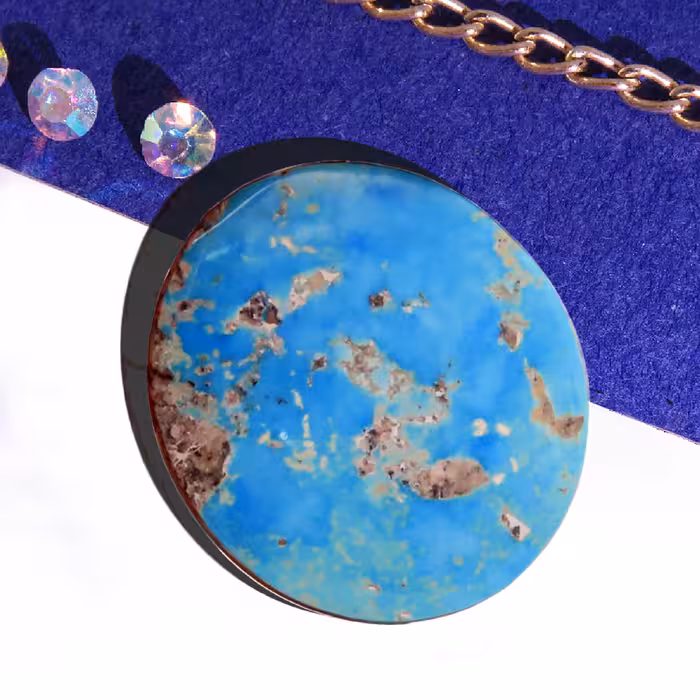 فیروزه شجر اصل نیشابور  تراش بیضی آبی محک خوشرنگ و خوش نقش 854